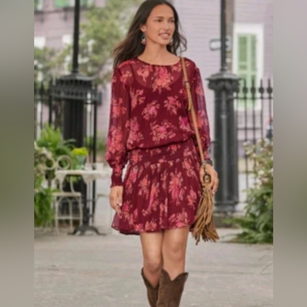 Sundance Burgundy Floral Long Sleeve Dress